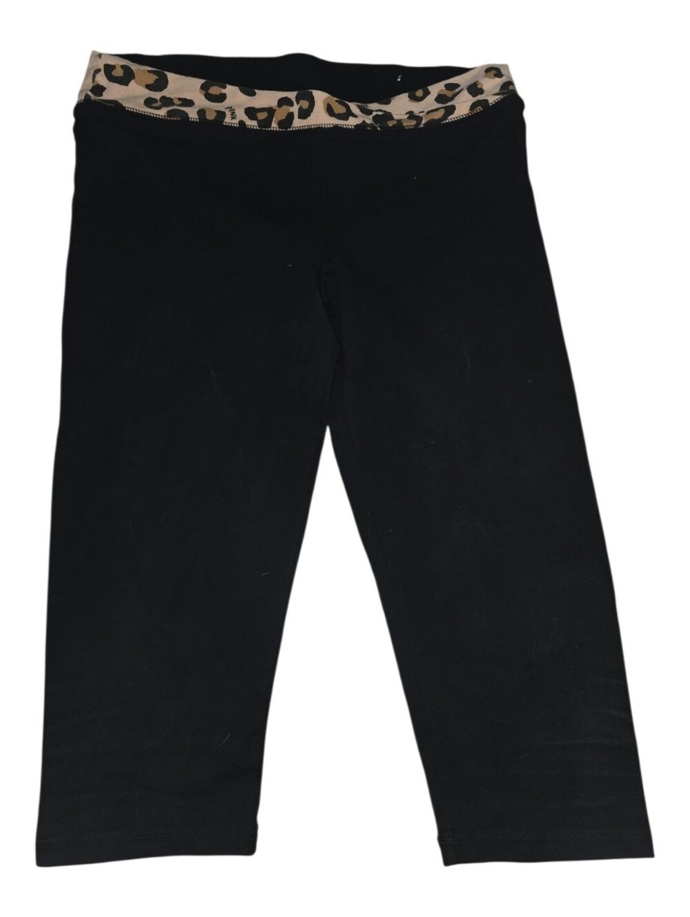 PINK Victoria's Secret Black Capri Leggings with Leopard Print Waistband Size L